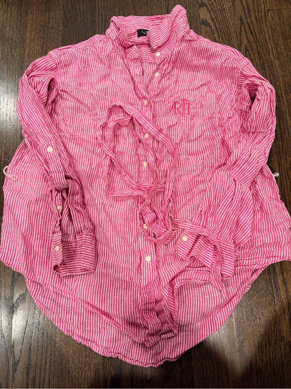 Ralph Lauren Pink and White Striped Button-Down Top